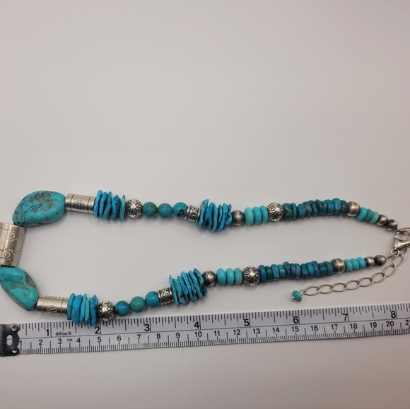 Genuine Turquoise and Silver Beaded Necklace Adjustable Length. OS - Picture 6 of 6